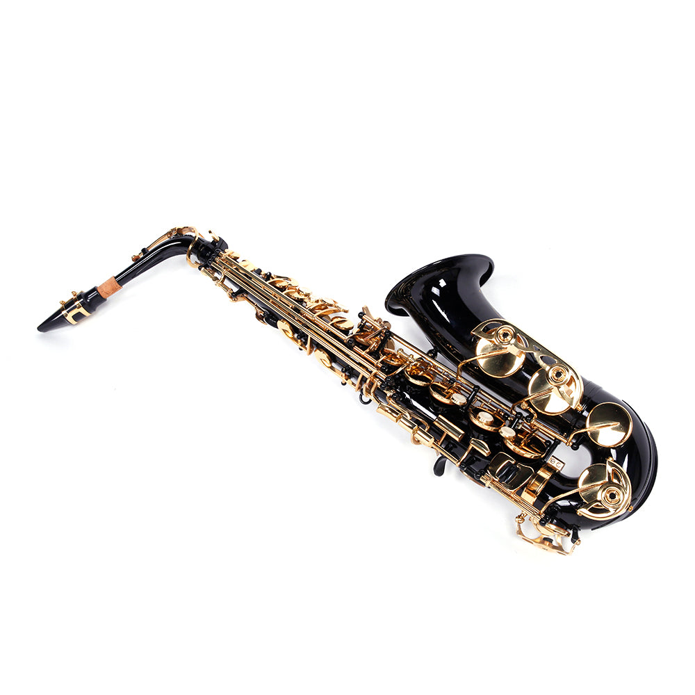 Szzzp Be Brass Carving Pattern Pearl White Shell Button Saxophone with Strap - Black
