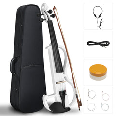 Szzzp Full Size 4/4 Bunnel Edge Electric Silent Violin with Case Bow Rosin Headphone Connecting Line - White