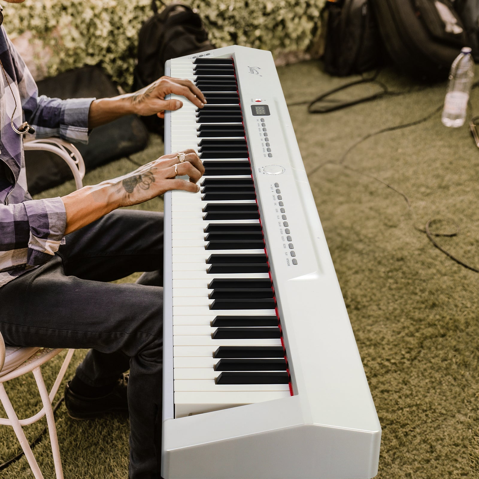 Szzzp GPP-105 88 Key Full Size Semi-Weighted Standard Keyboards Digital Piano with Dual-tube X-Shape Stand, MIDI Bluetooth, Headphone