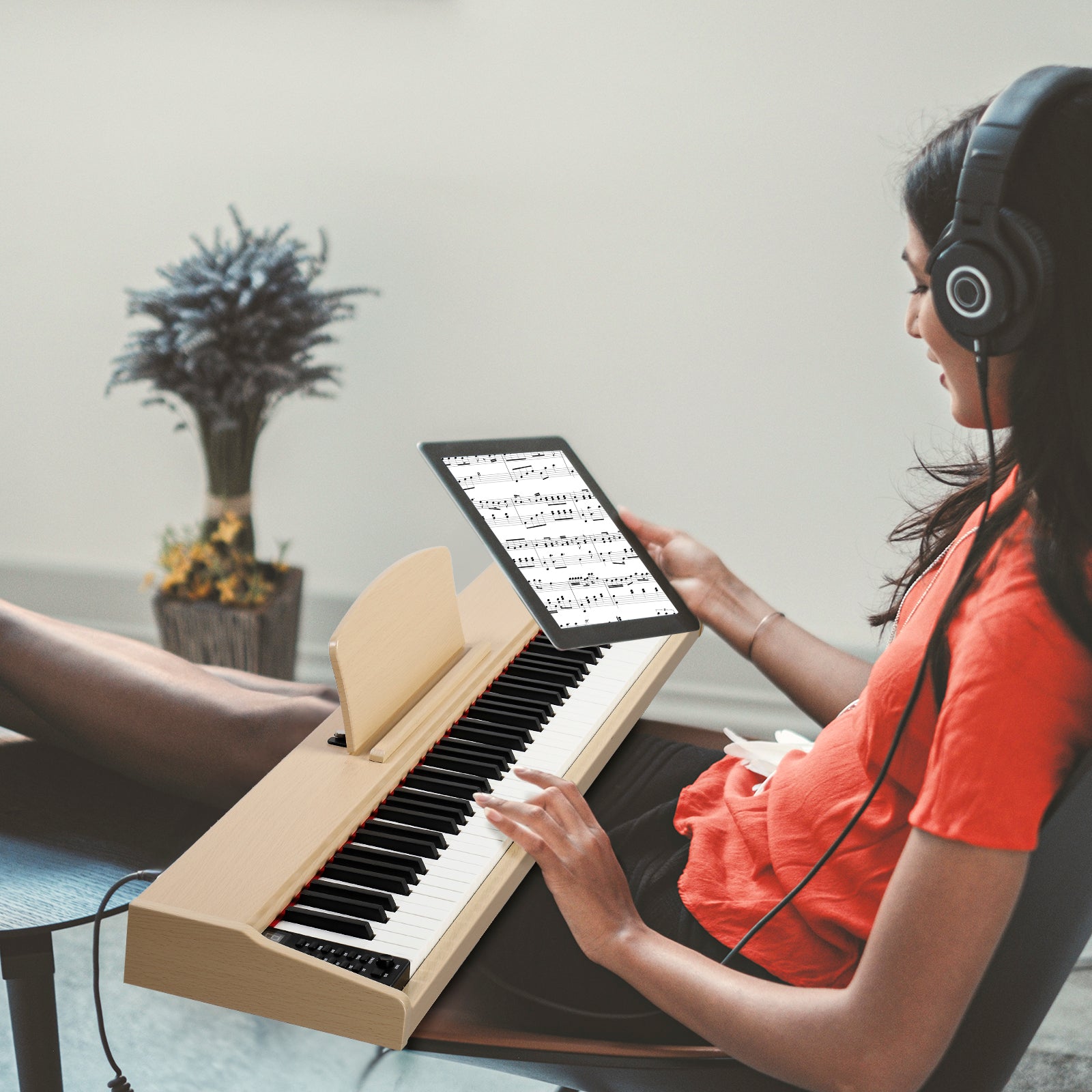 Szzzp 88 Key Full Size Semi-Weighted Standard Keyboards Wooden Digital Piano with MIDI Bluetooth, Triple Pedals，Headphone and other accessories