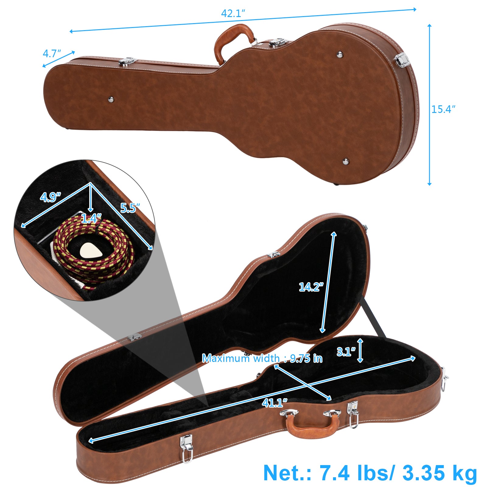 Szzzp Hard-Shell Electric Guitar Case for GLP Style Electric Guitar Bulge Surface - Brown