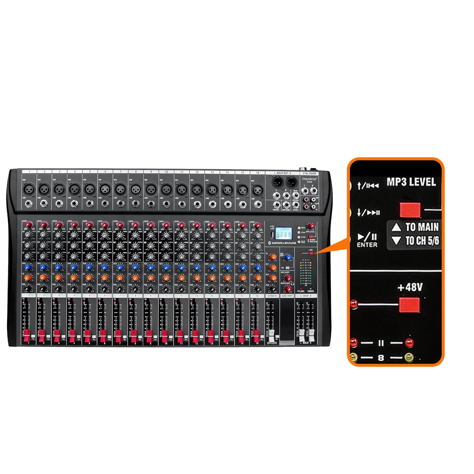 Szzzp Digital 16-Channel Mixer Sound Board Console Wireless Live Studio Audio Mixer Power Mixing USB (110V-220V)