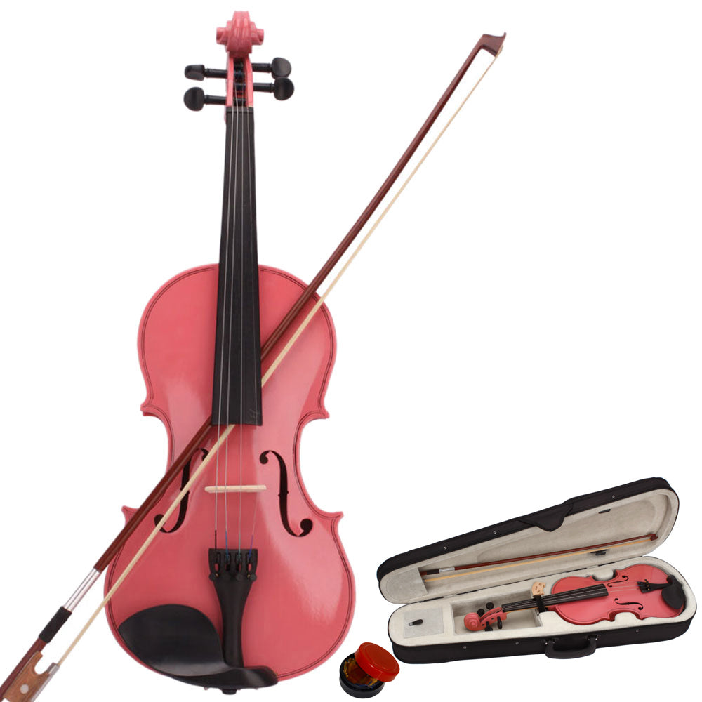 Szzzp 4/4 Acoustic Violin Case Bow Rosin - Pink