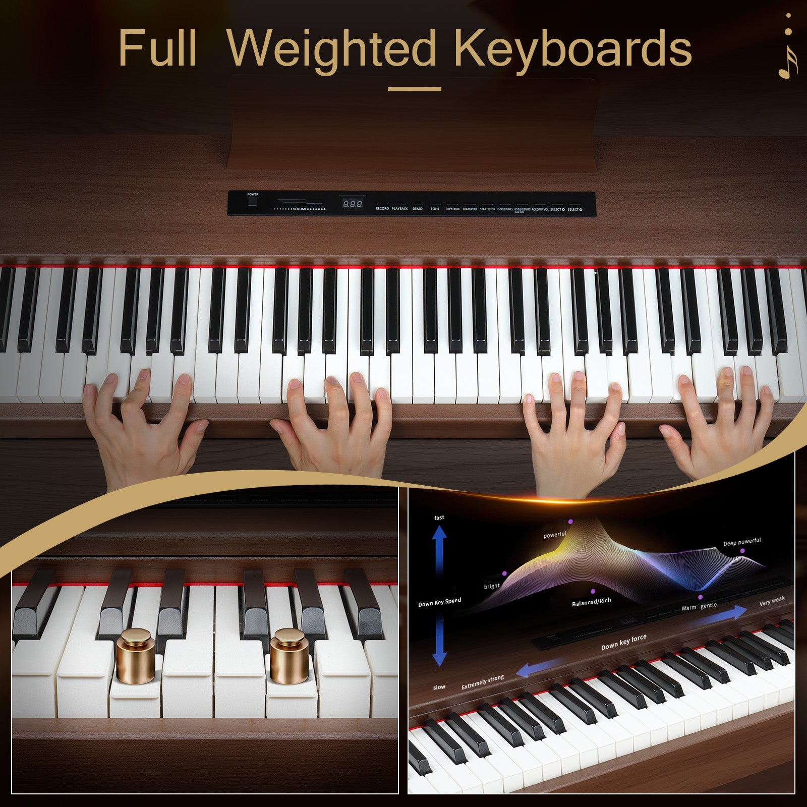 Szzzp GPP-105 88 Key Full Size Semi-Weighted Standard Keyboards Digital Piano with Dual-tube X-Shape Stand, MIDI Bluetooth, Headphone