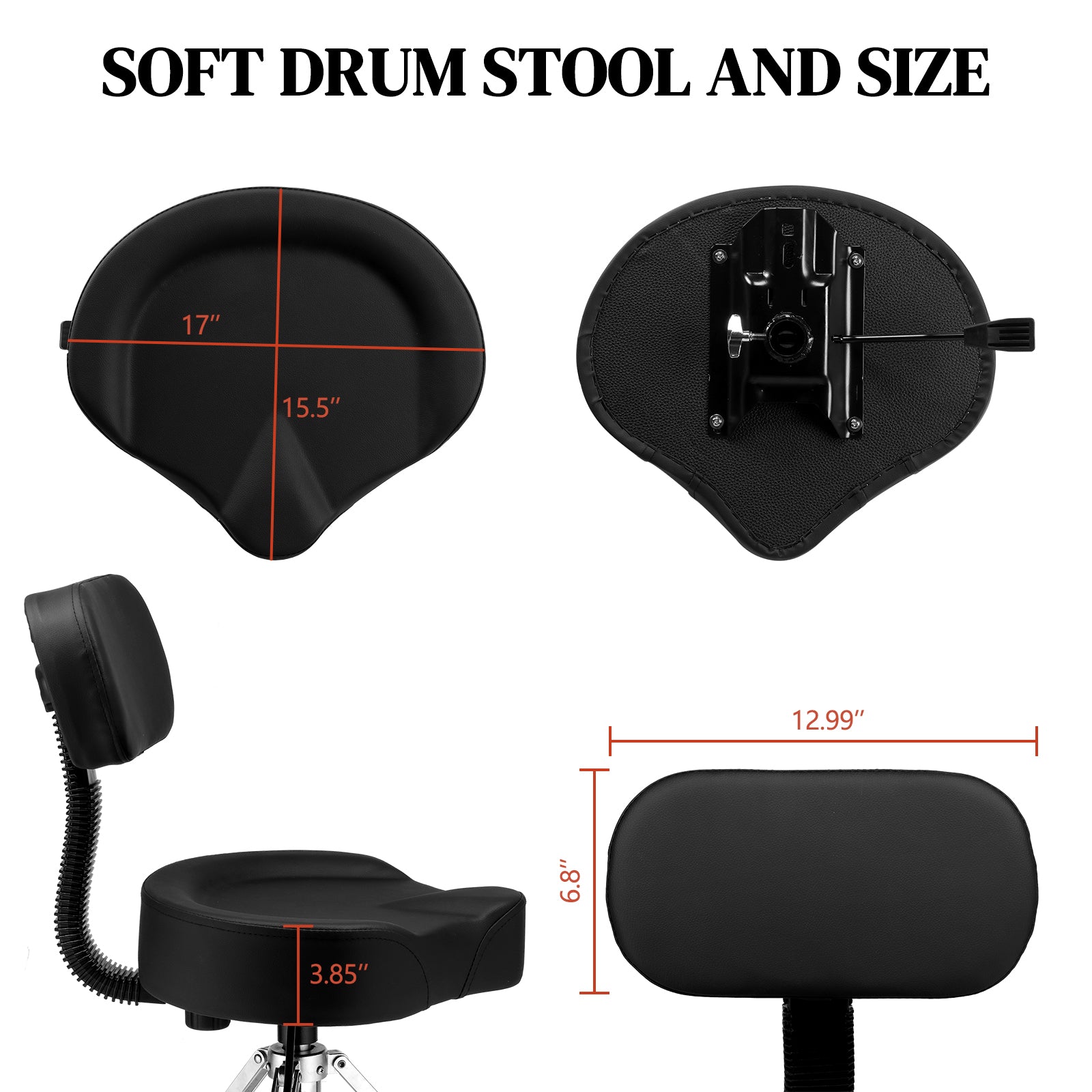 Szzzp Drum Throne with Backrest, Hydraulic Drum Stool Adjustable Height, Heavy Duty Hydraulic Drum Seat Saddle Design for Drummers - Black