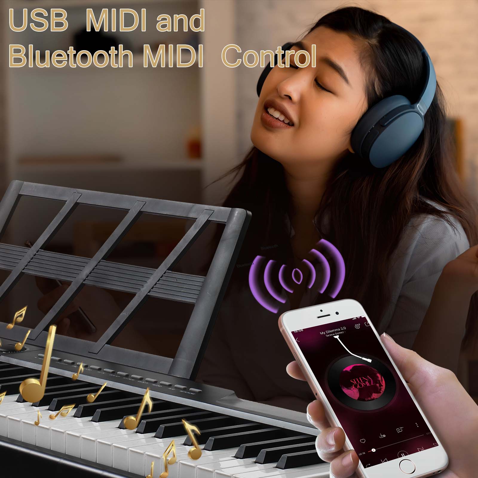 Szzzp GPP-105 88 Key Full Size Semi-Weighted Standard Keyboards Digital Piano with Dual-tube X-Shape Stand, MIDI Bluetooth, Headphone