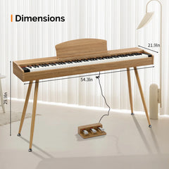 GDP-203 88 Key Standard Full Weighted Keyboards Digital Piano with Metal Stand, Power Adapter, Triple Pedals, Headphone，for All Experience Natural Wood color
