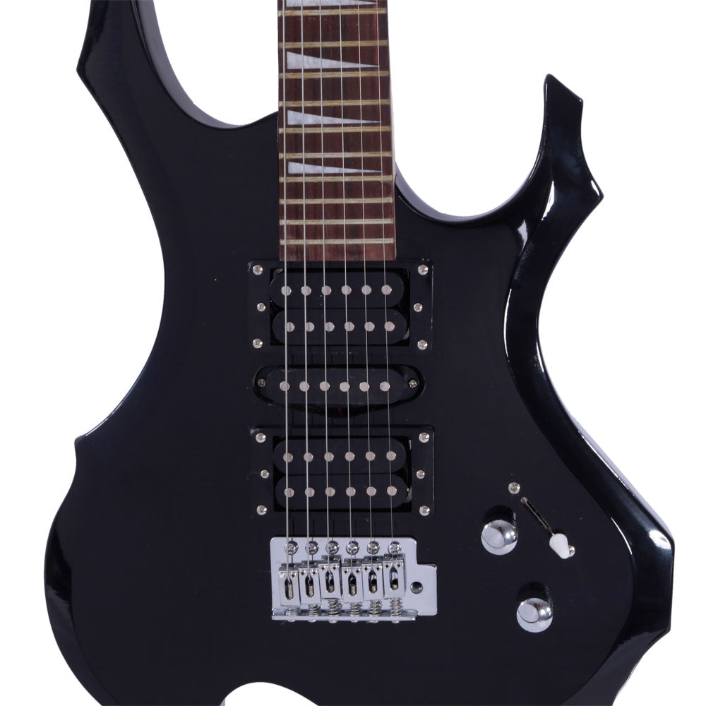Szzzp Novice Flame Shaped Electric Guitar HSH Pickup Bag Strap Paddle Rocker Cable Wrench Tool Black