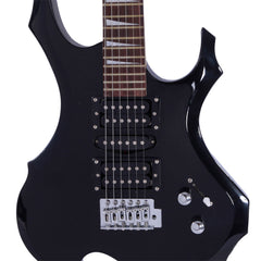 Szzzp Novice Flame Shaped Electric Guitar HSH Pickup Bag Strap Paddle Rocker Cable Wrench Tool Black