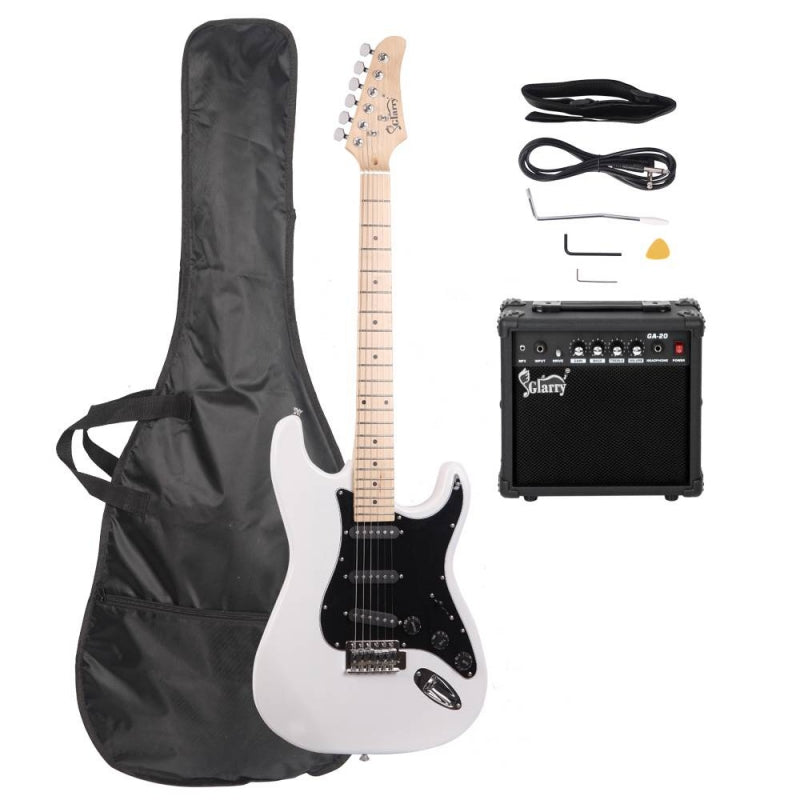 Glarry GST Electric Guitar w/20W Amplifier - White