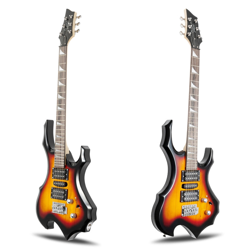 Glarry 36inch Burning Fire Style Sunset Electric Guitar w/ 20W Amplifier