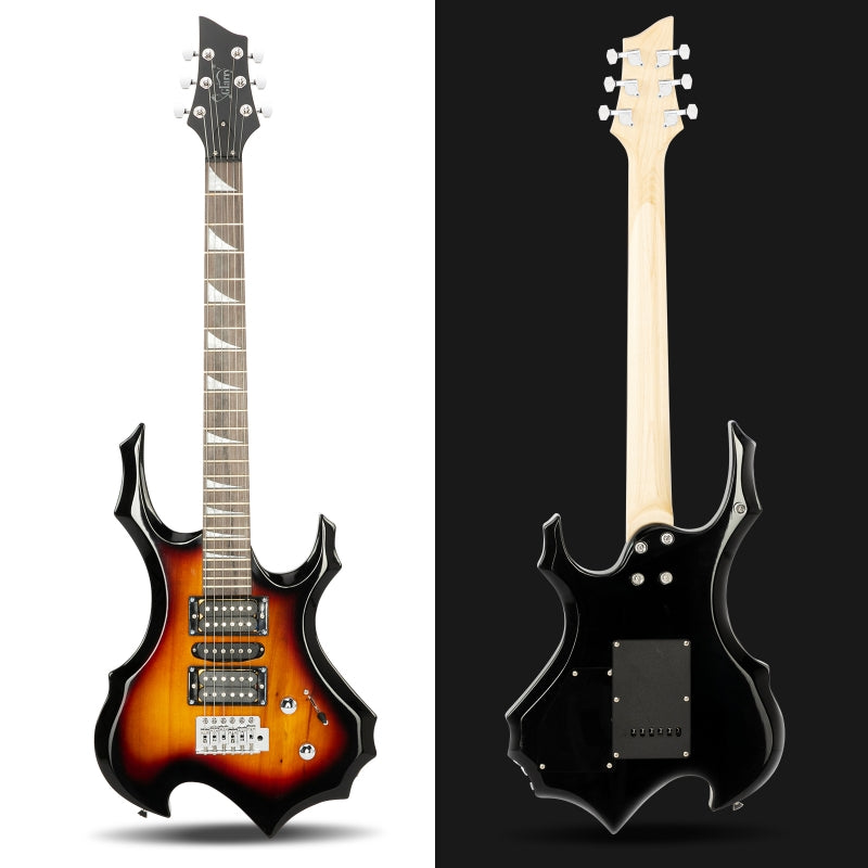 Glarry 36inch Burning Fire Style Sunset Electric Guitar w/ 20W Amplifier
