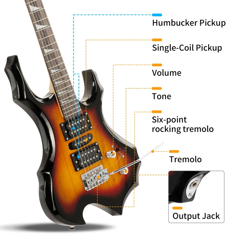 Glarry 36inch Burning Fire Style Sunset Electric Guitar w/ 20W Amplifier