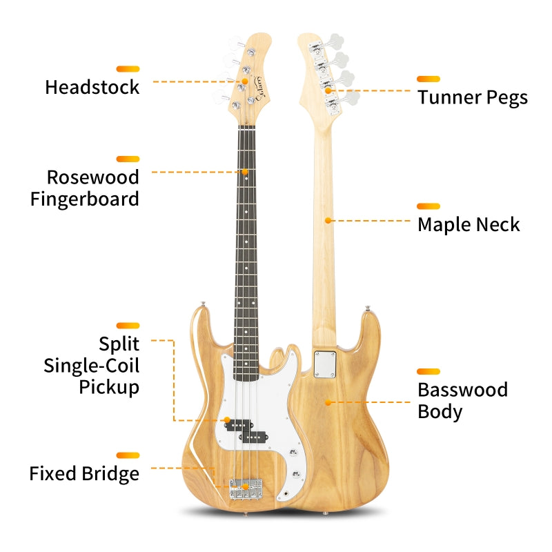 Glarry GP Electric Bass Guitar Burlywood w/ 20W Amplifier -  Burlywood