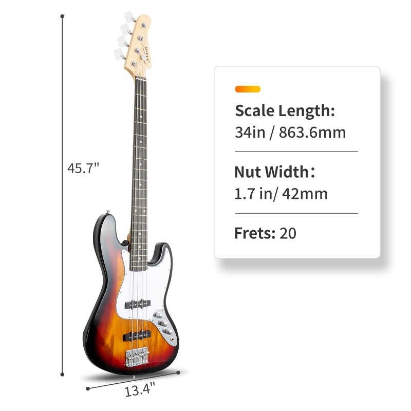 Glarry GJazz Electric Bass Guitar w/20W Amplifier - Sunset