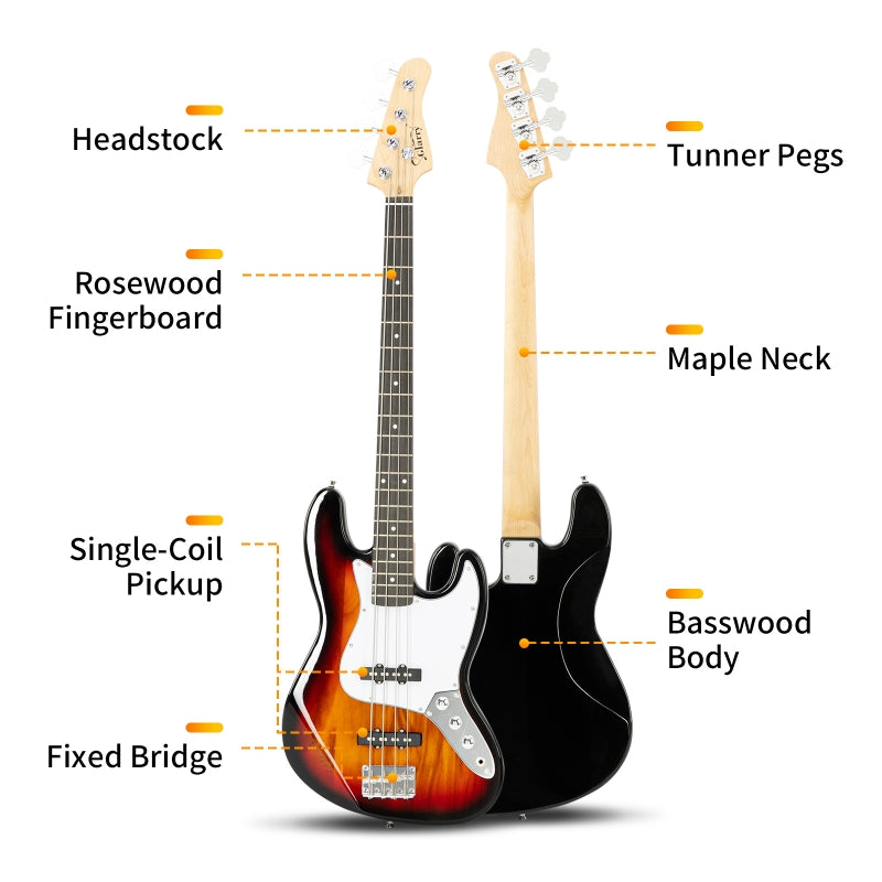 Glarry GJazz Electric Bass Guitar w/20W Amplifier - Sunset