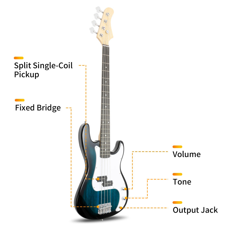 Glarry GP Electric Bass Guitar - Blue