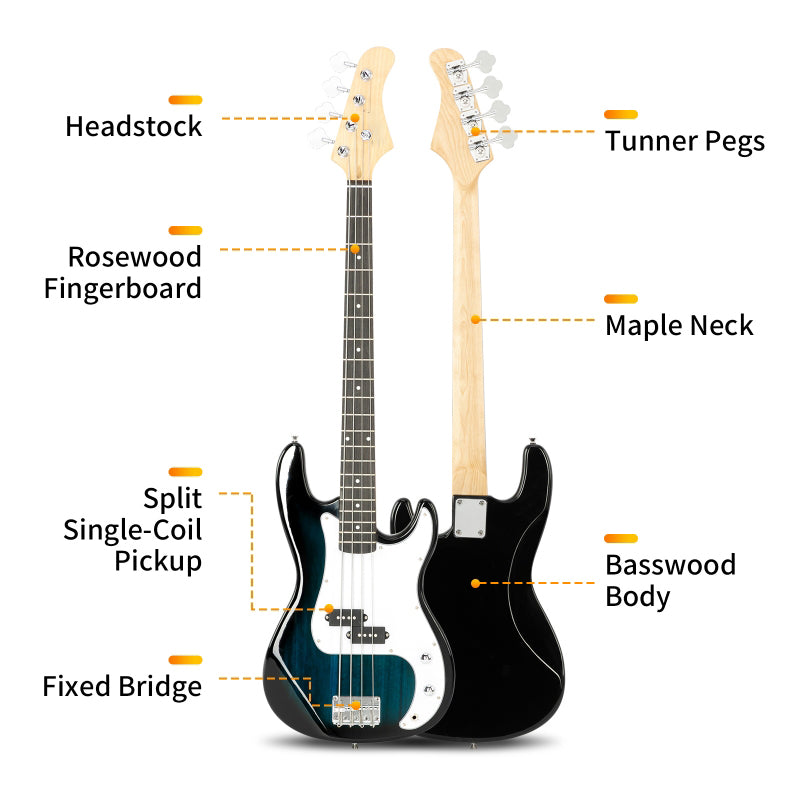 Glarry GP Electric Bass Guitar - Blue
