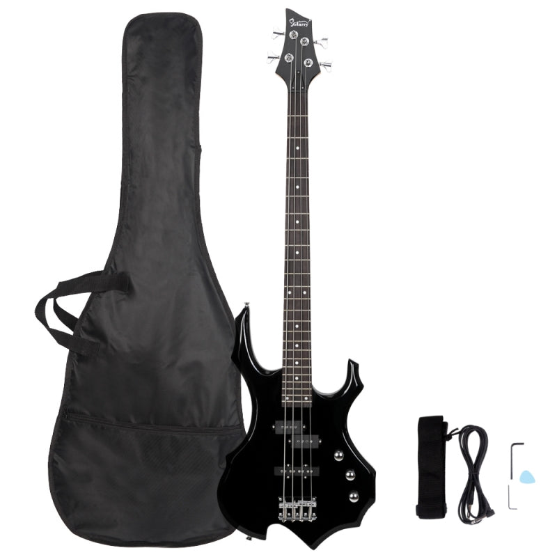 Glarry Burning Fire Electric Bass Guitar Full Size 4 String - Black
