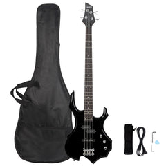 Glarry Burning Fire Electric Bass Guitar Full Size 4 String - Black
