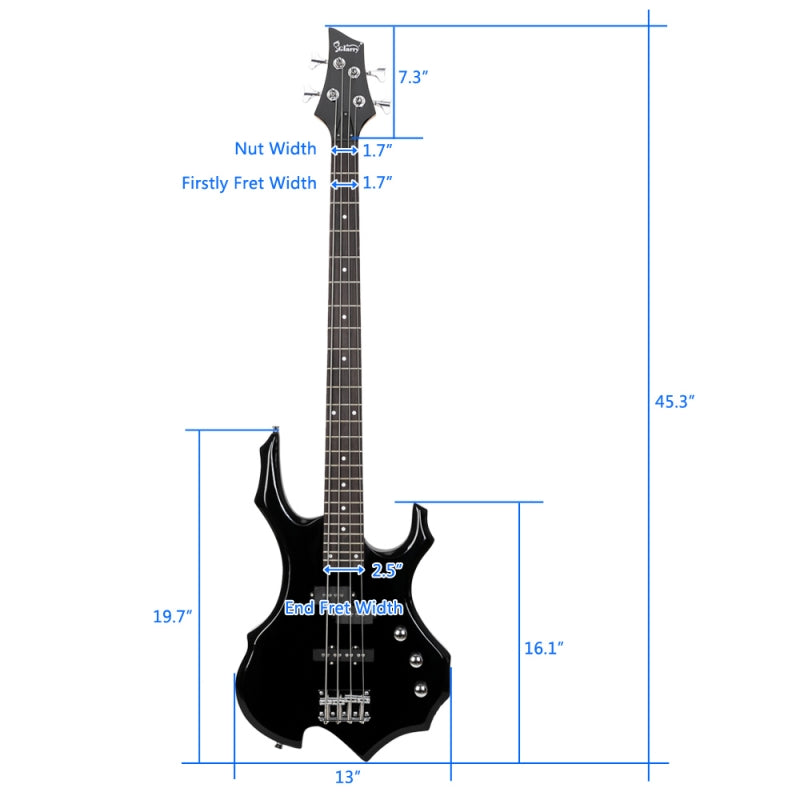 Glarry Burning Fire Electric Bass Guitar Full Size 4 String - Black