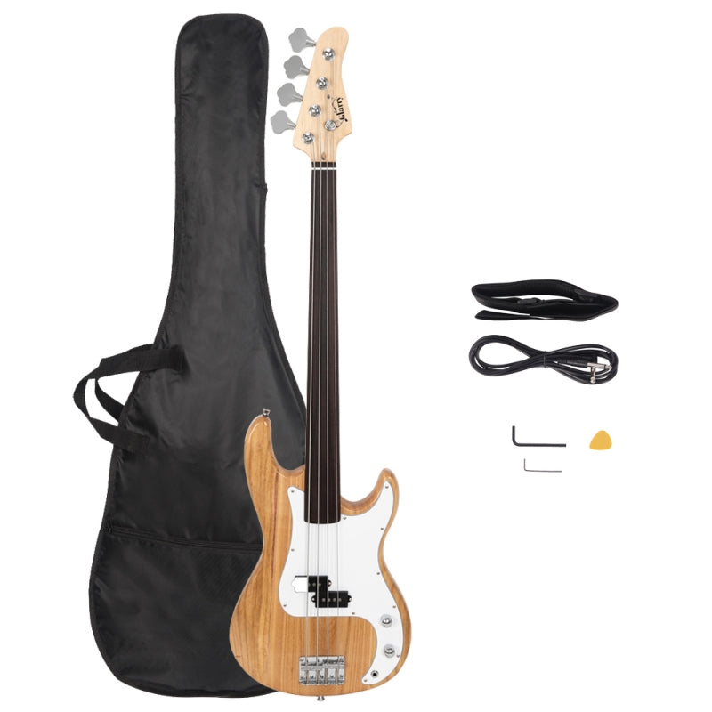 Glarry Fretless Electric Bass Guitar Full Size 4 String for experienced Bass Players - Burlywood