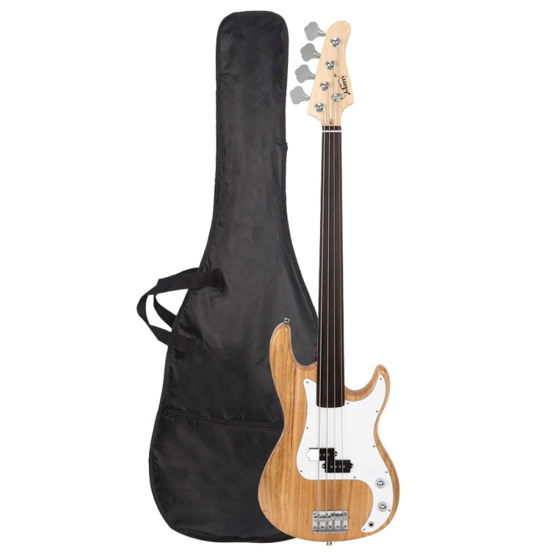 Glarry Fretless Electric Bass Guitar Full Size 4 String for experienced Bass Players - Burlywood