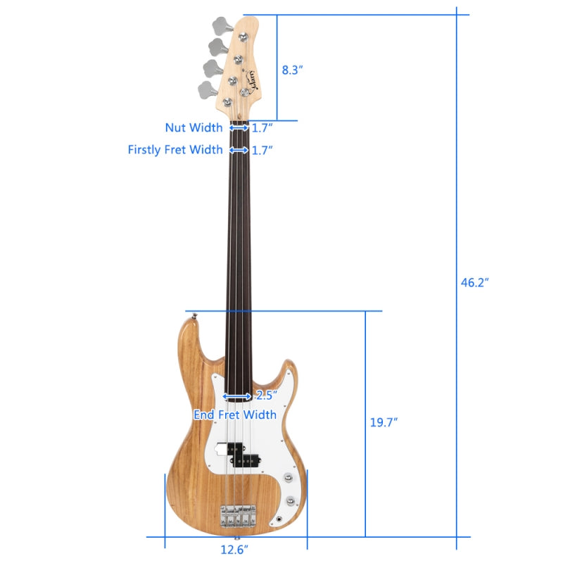 Glarry Fretless Electric Bass Guitar Full Size 4 String for experienced Bass Players - Burlywood
