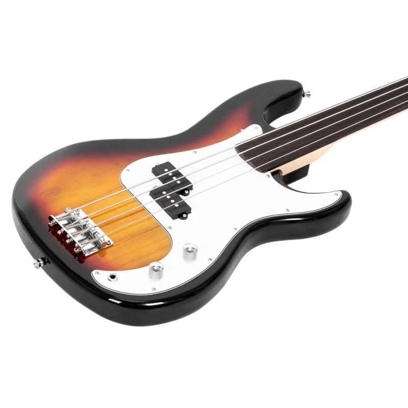 Glarry Fretless Electric Bass Guitar Full Size 4 String for experienced Bass Players - Sunset