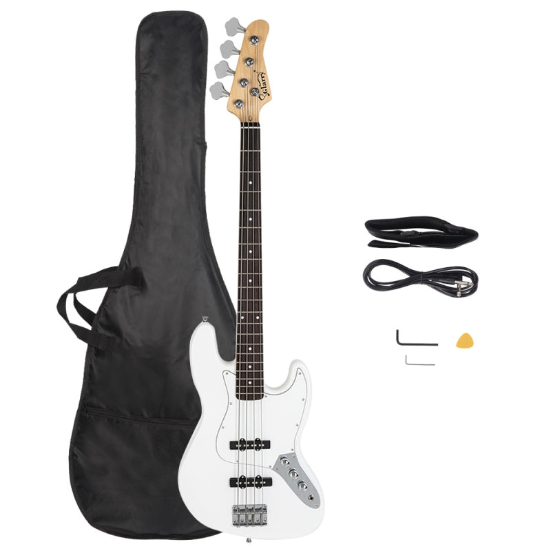 Glarry GJazz Electric Bass Guitar White pickguard - White