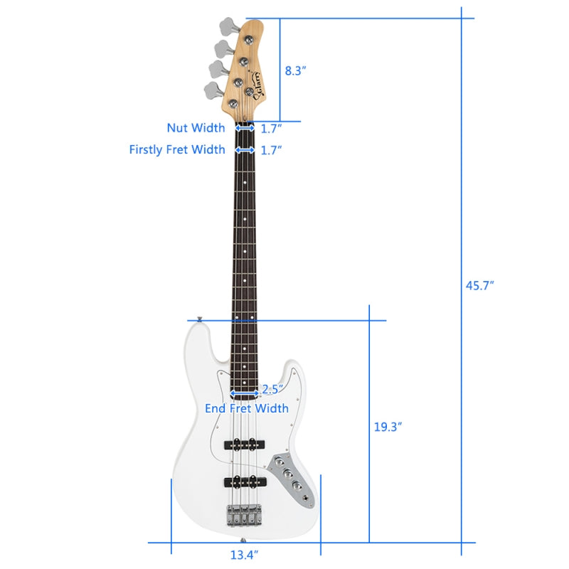Glarry GJazz Electric Bass Guitar White pickguard - White