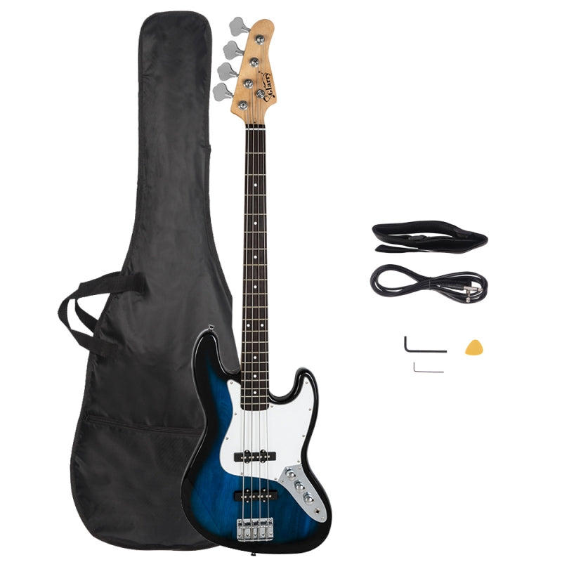 Glarry GJazz Electric Bass Guitar White pickguard - Blue