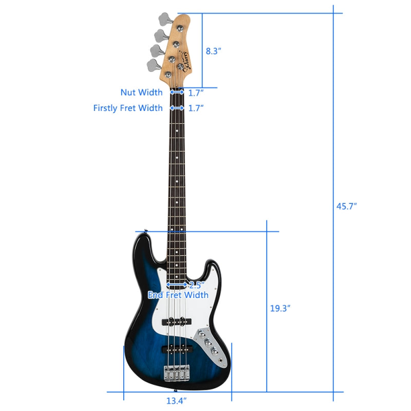 Glarry GJazz Electric Bass Guitar White pickguard - Blue