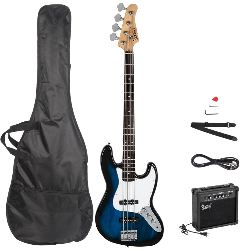Glarry GJazz Electric Bass Guitar w/20W Amplifier - Blue