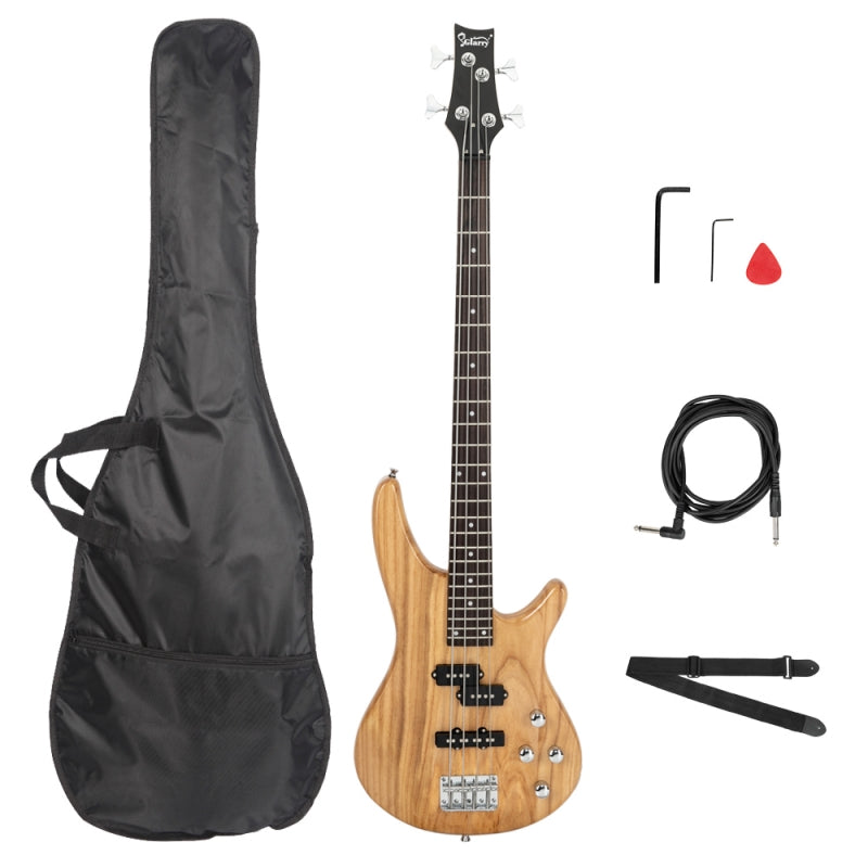 Glarry GIB 4 String Bass Guitar Full Size SS pickups w/20W Amplifier - Burlywood