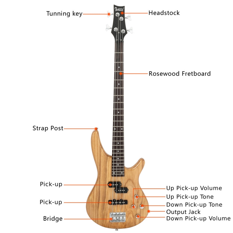 Glarry GIB 4 String Bass Guitar Full Size SS pickups w/20W Amplifier - Burlywood