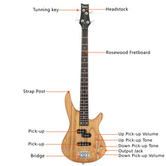 Glarry GIB 4 String Bass Guitar Full Size - Burlywood