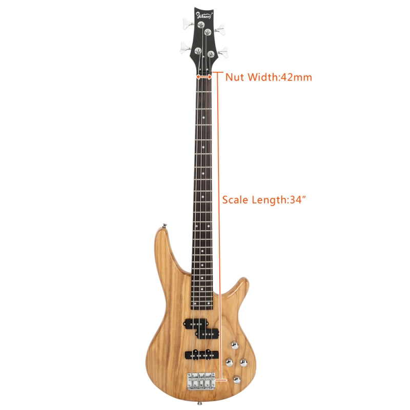 Glarry GIB 4 String Bass Guitar Full Size SS pickups w/20W Amplifier - Burlywood