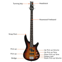 Glarry GIB 4 String Bass Guitar Full Size - Sunset