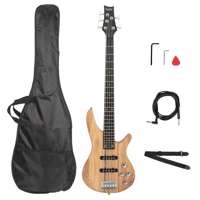 Glarry GIB 5 String Electric Bass Guitar Full Size SS Pick-up - Burlywood