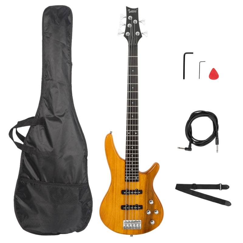 Glarry GIB 5 String Electric Bass Guitar Full Size SS Pick-up - Yellow