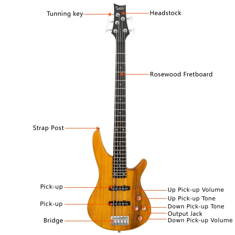 Glarry GIB 5 String Electric Bass Guitar Full Size SS Pick-up - Yellow