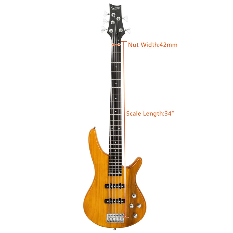 Glarry GIB 5 String Electric Bass Guitar Full Size SS Pick-up - Yellow