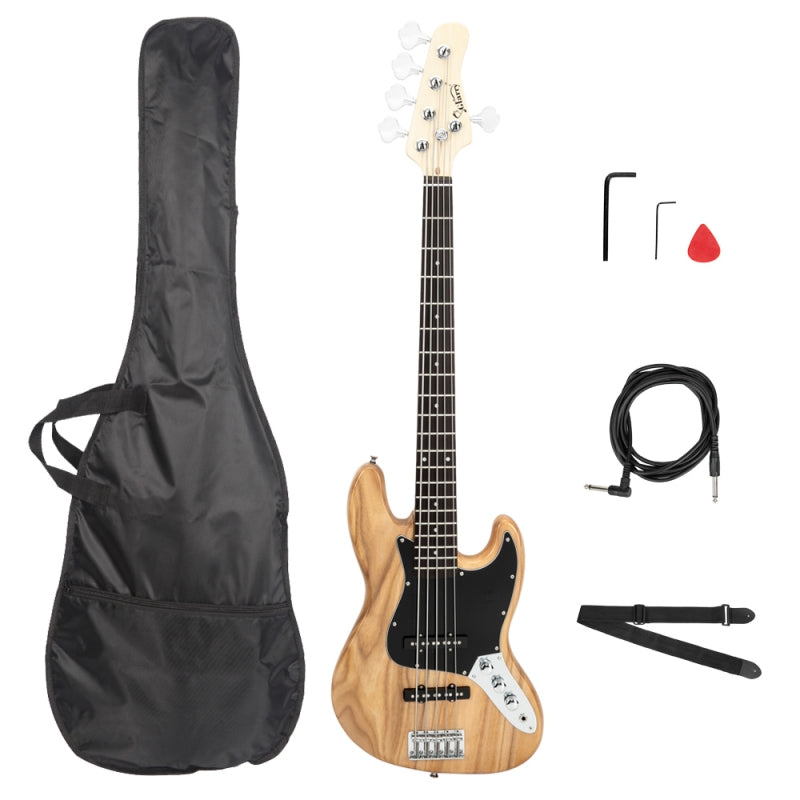 Glarry GJazz Electric 5 String Bass Guitar Full Size - Burlywood