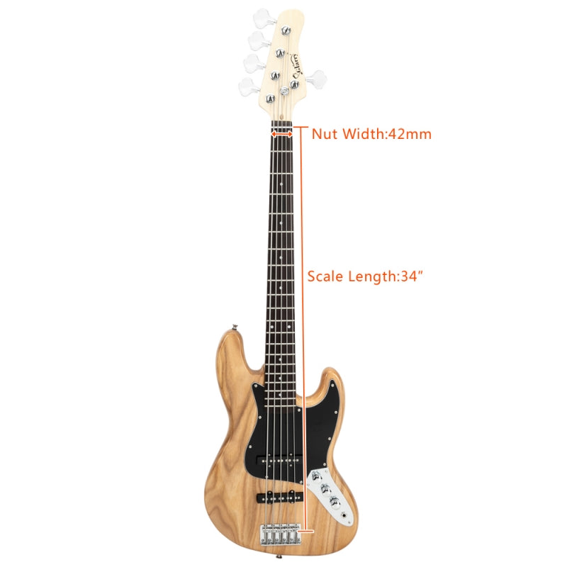 Glarry GJazz Electric 5 String Bass Guitar Full Size - Burlywood