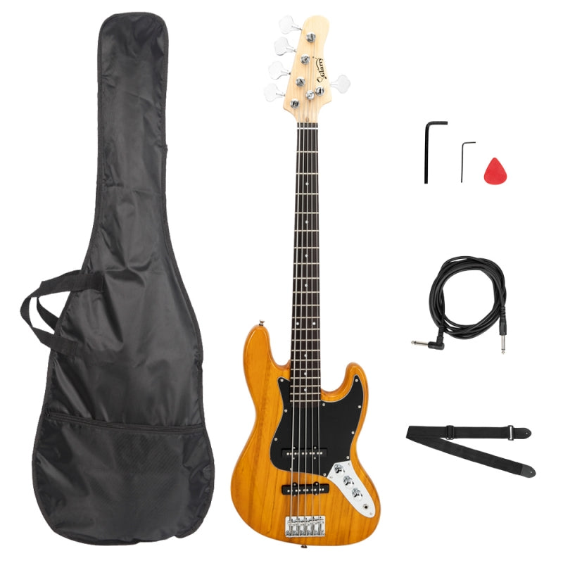 Glarry GJazz Electric 5 String Bass Guitar Full Size - Yellow
