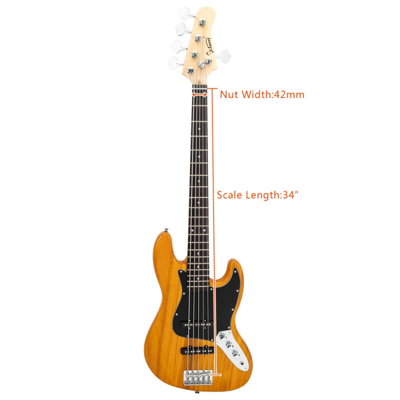 Glarry GJazz Electric 5 String Bass Guitar Full Size - Yellow
