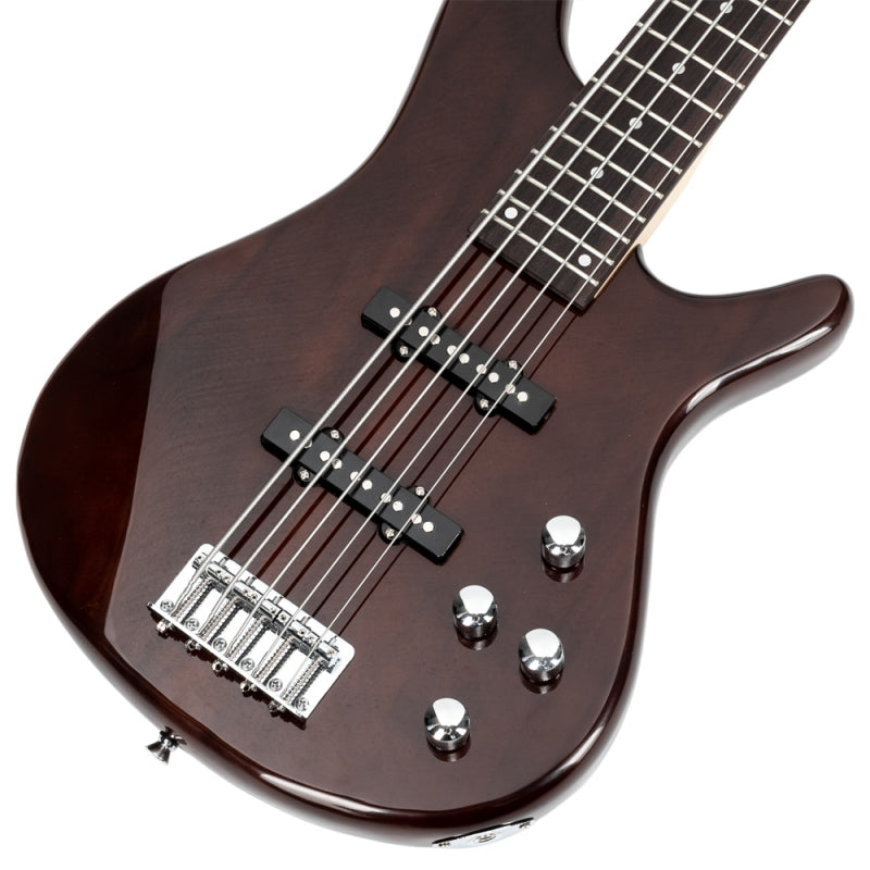 Glarry GIB 5 String Electric Bass Guitar Full Size SS Pick-up - Brown