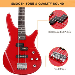 Glarry GIB 4 String Bass Guitar Full Size - Red