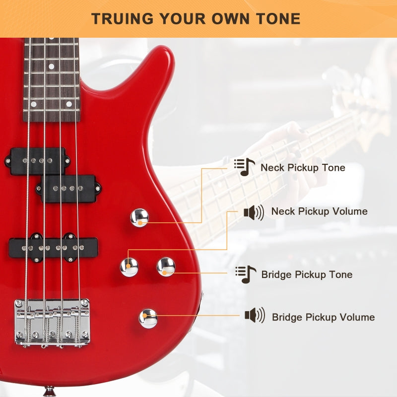 Glarry GIB 4 String Bass Guitar Full Size - Red